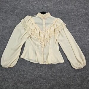 "Rag O Muffins" Antique Victorian Lacey Prairie Button Up Blouse Women's XS?